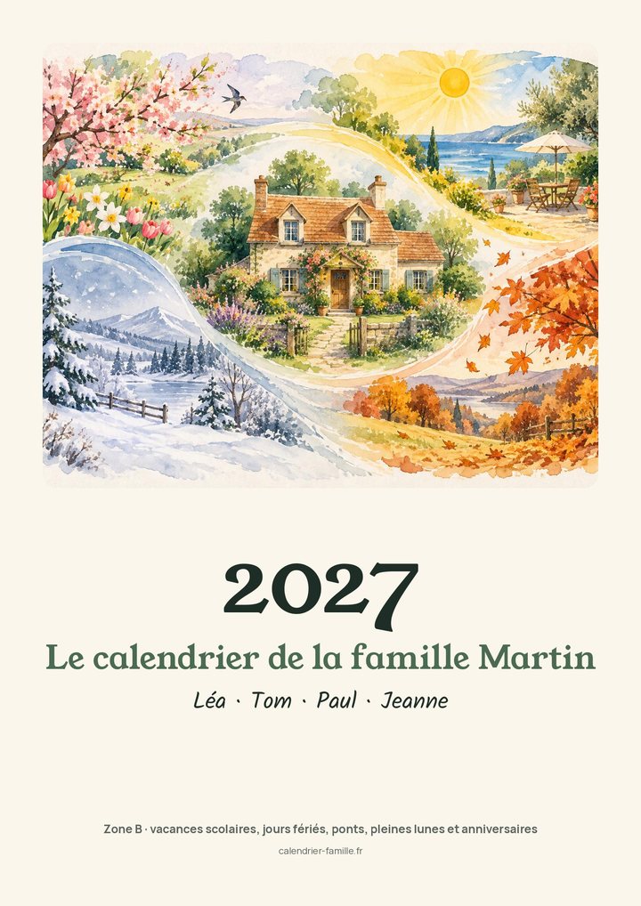 La couverture du calendrier illustré de la famille Martin, 2027